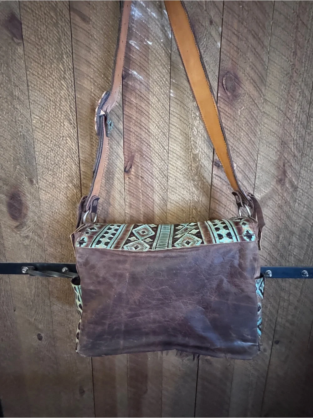 Running roan large leather western diaper bag